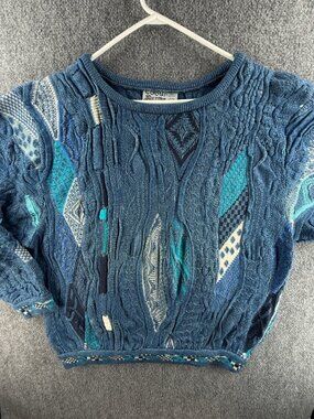 COOGI Blues Australia Sweater Small Blue Intricate Boat Neck Baggy Oversized